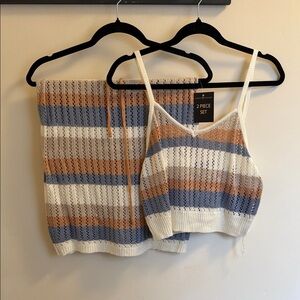 Almost Famous Striped Camisole Set - Blue, Orange, and White, Junior Large